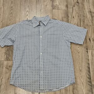 Ariat Western Blue Geometric Pattern Cotton Short Sleeve Shirt Mens Size XL
